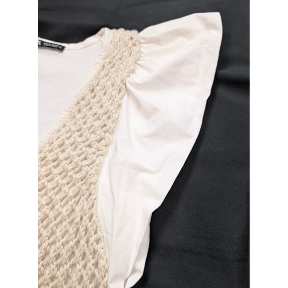 Zara White & Beige Open Crochet Faux Vest Tunic Dress Women's Size Small - Picture 3 of 8